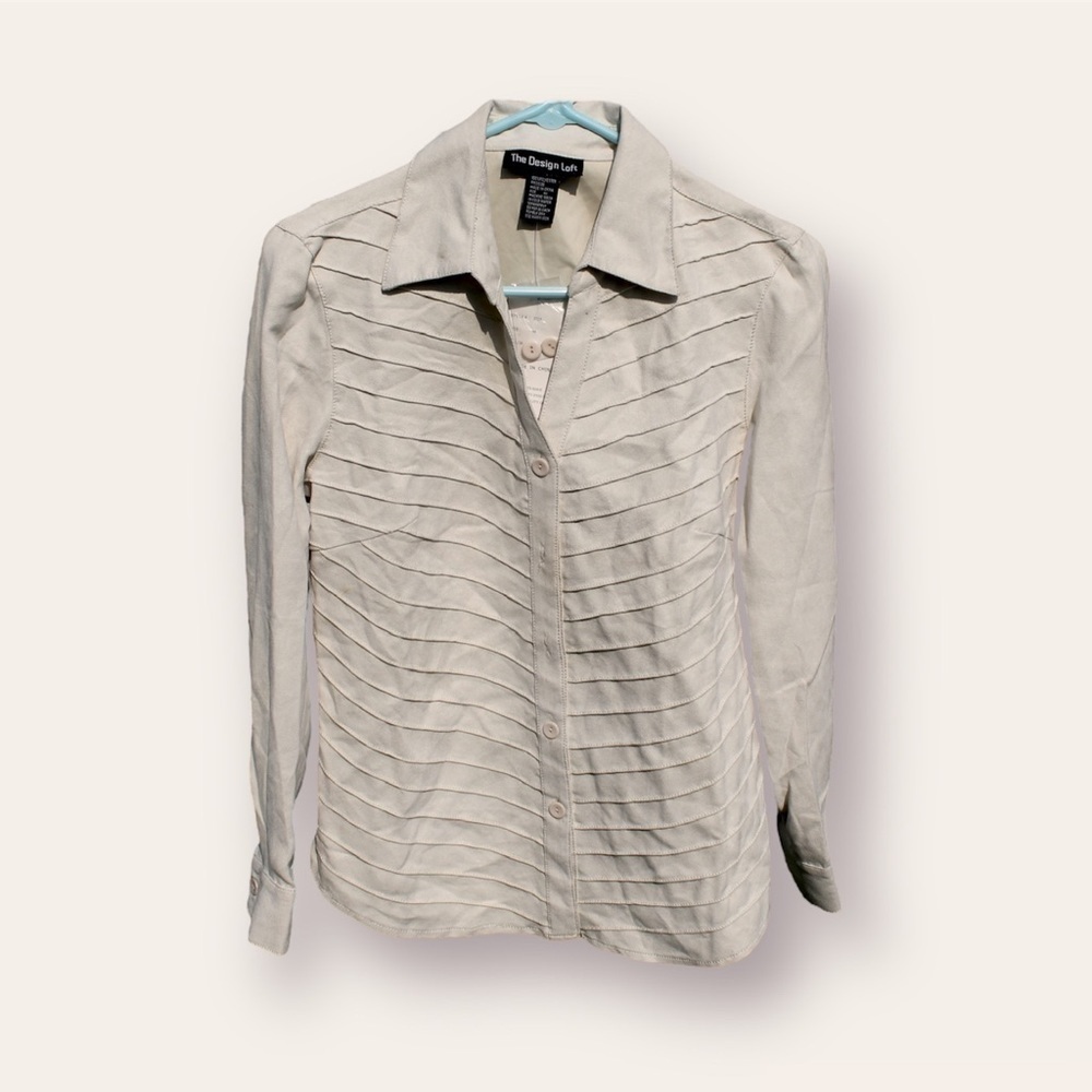 Vintage Design Loft Ribbed Faux Suede Light Tan Button Down Shacket